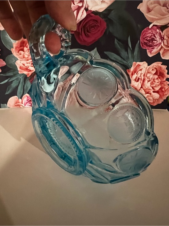 Fostoria Other - Vintage Fostoria Old Blue Coin Glass Handled Nappy Dish